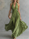 Green Womens V-Neck Sleeveless Dress