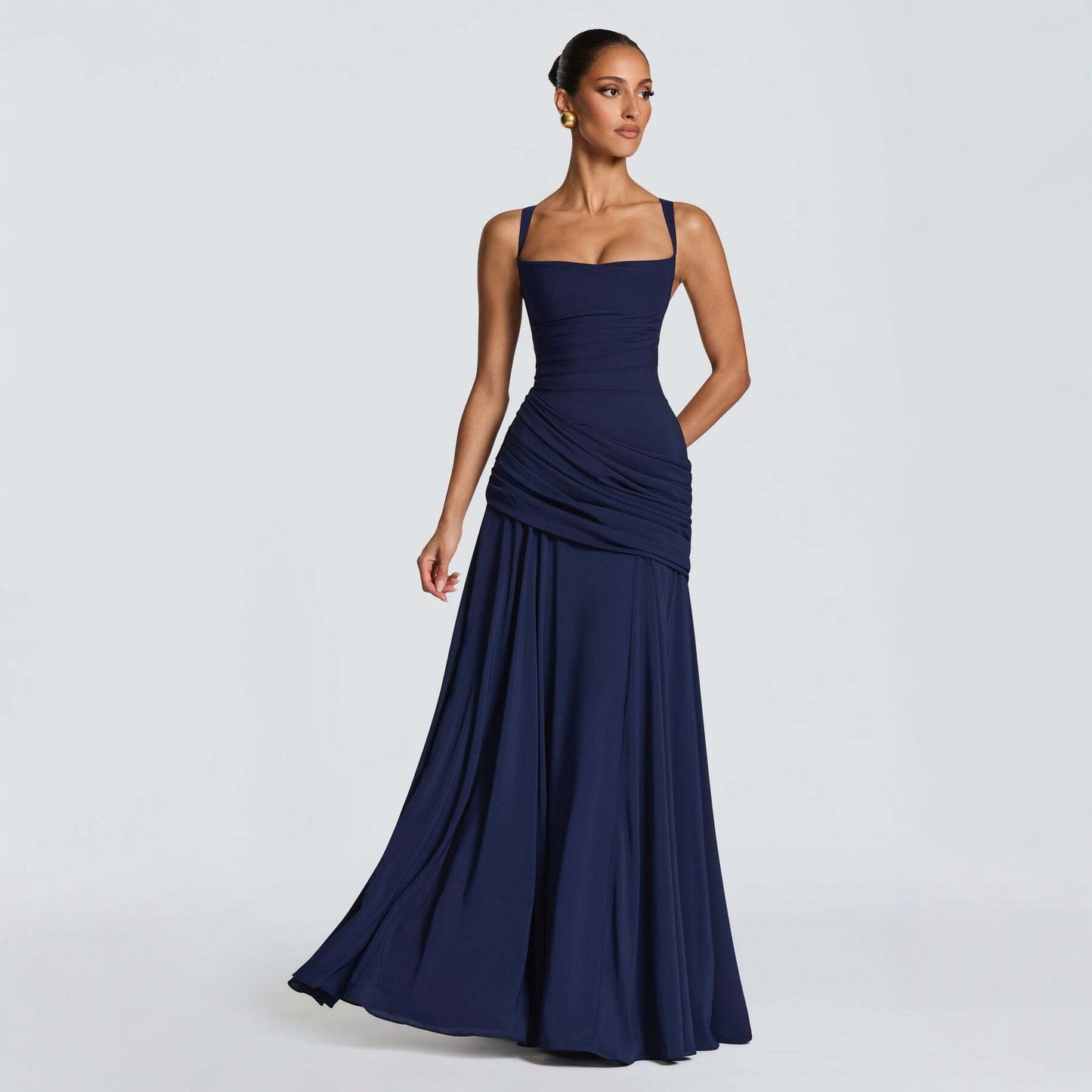 Dark Blue Elegant Sleeveless Flared Dress