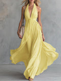 Yellow Womens V-Neck Sleeveless Dress