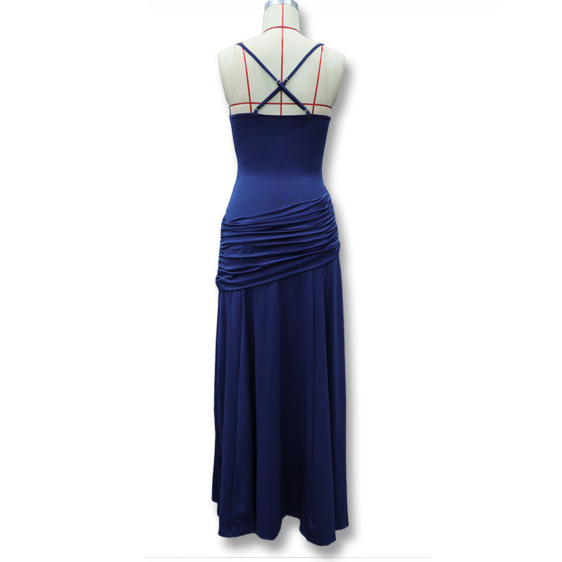 Dark Blue Elegant Sleeveless Flared Dress