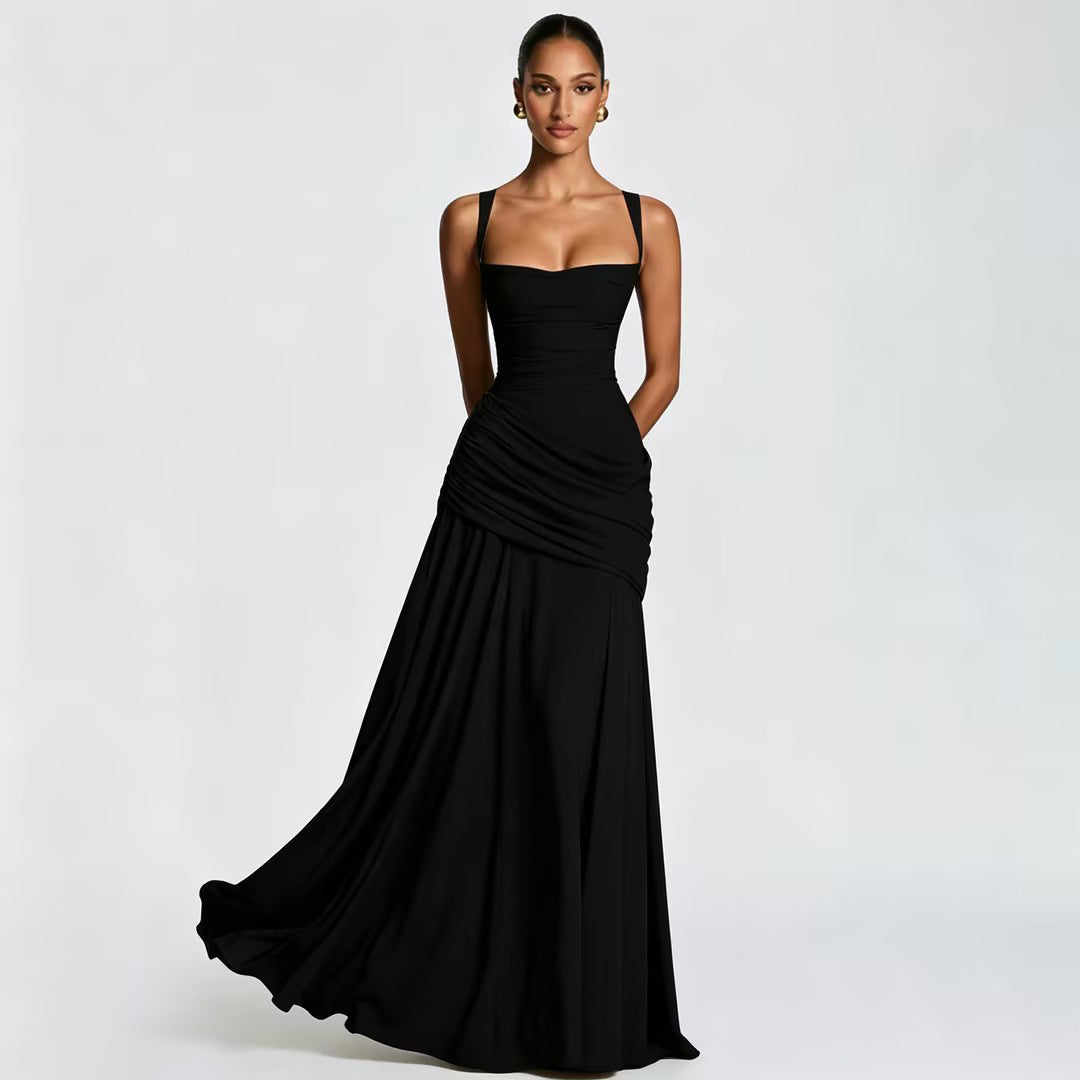 Black Elegant Sleeveless Flared Dress