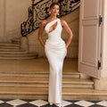 Ivory Satin Asymmetric Evening Gown