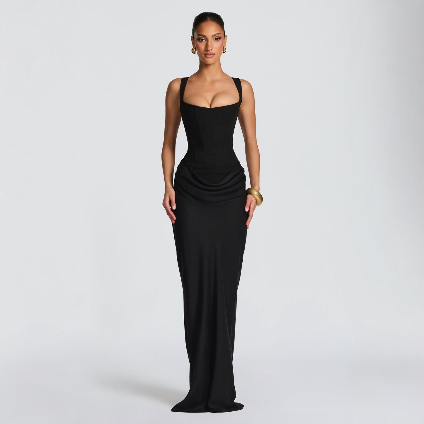 Black Corset-style column gown