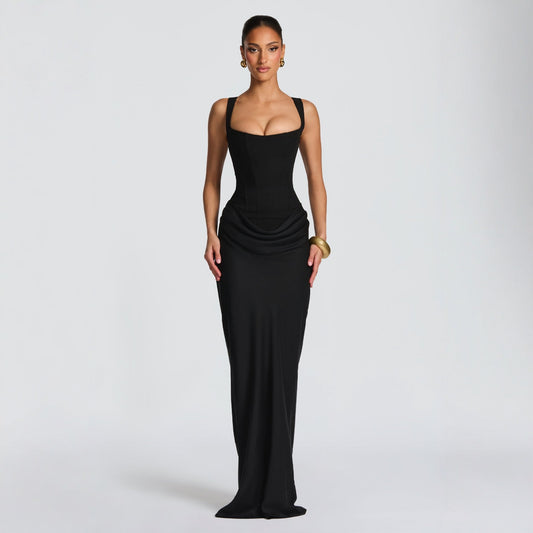 Black Corset-style column gown
