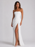 White Off-shoulder ruffled slit dress
