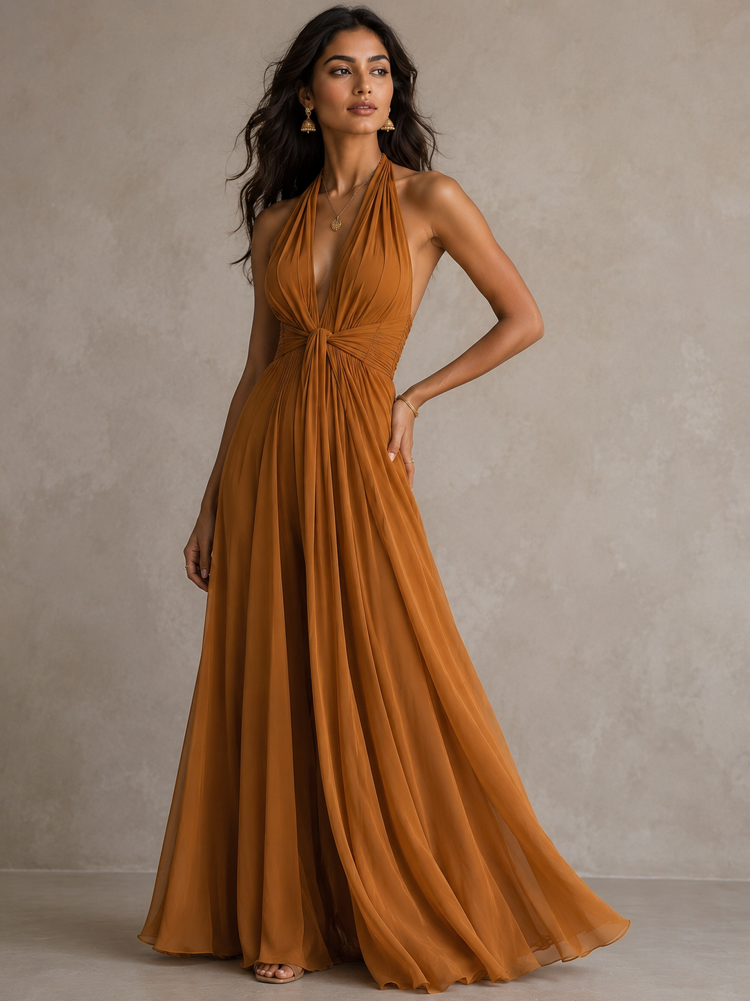 Bronze Womens V-Neck Sleeveless Dress