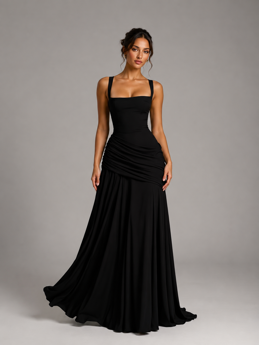 Black Elegant Sleeveless Flared Dress