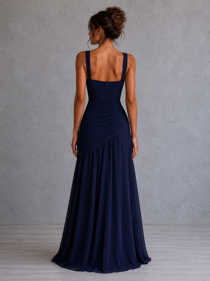 Dark Blue Elegant Sleeveless Flared Dress