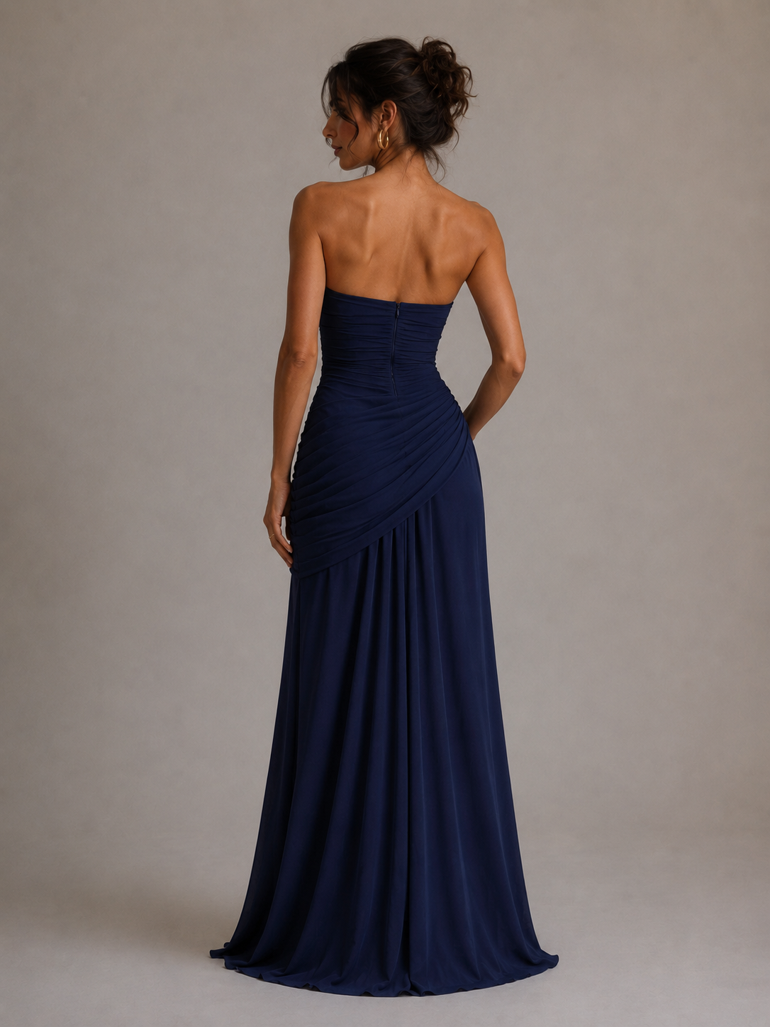 Dark Blue Off-shoulder ruffled slit dress