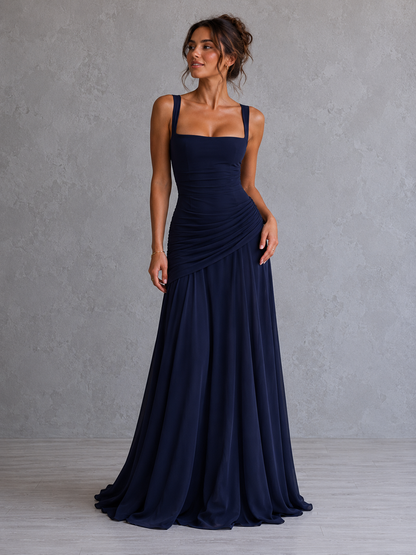 Dark Blue Elegant Sleeveless Flared Dress