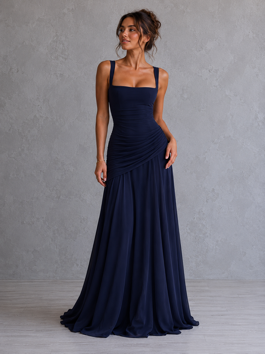 Dark Blue Elegant Sleeveless Flared Dress