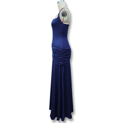 Dark Blue Elegant Sleeveless Flared Dress