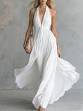 White Womens V-Neck Sleeveless Dress